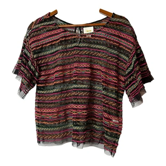 Maeve by Anthropologie Naples Embroidered Mesh Blouse size L. - Picture 2 of 12